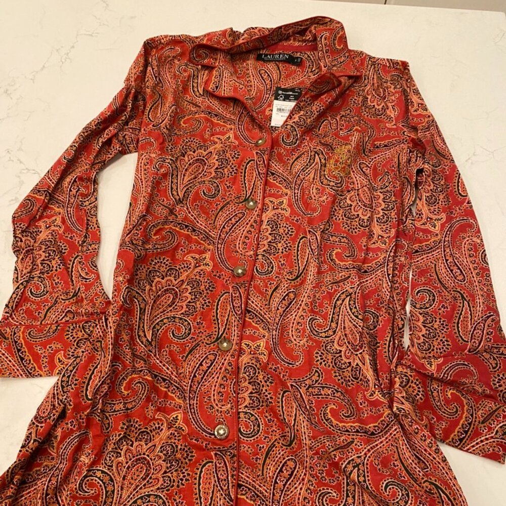 Ralph Lauren Red Printed Paisley Sleep Shirt, Size Small